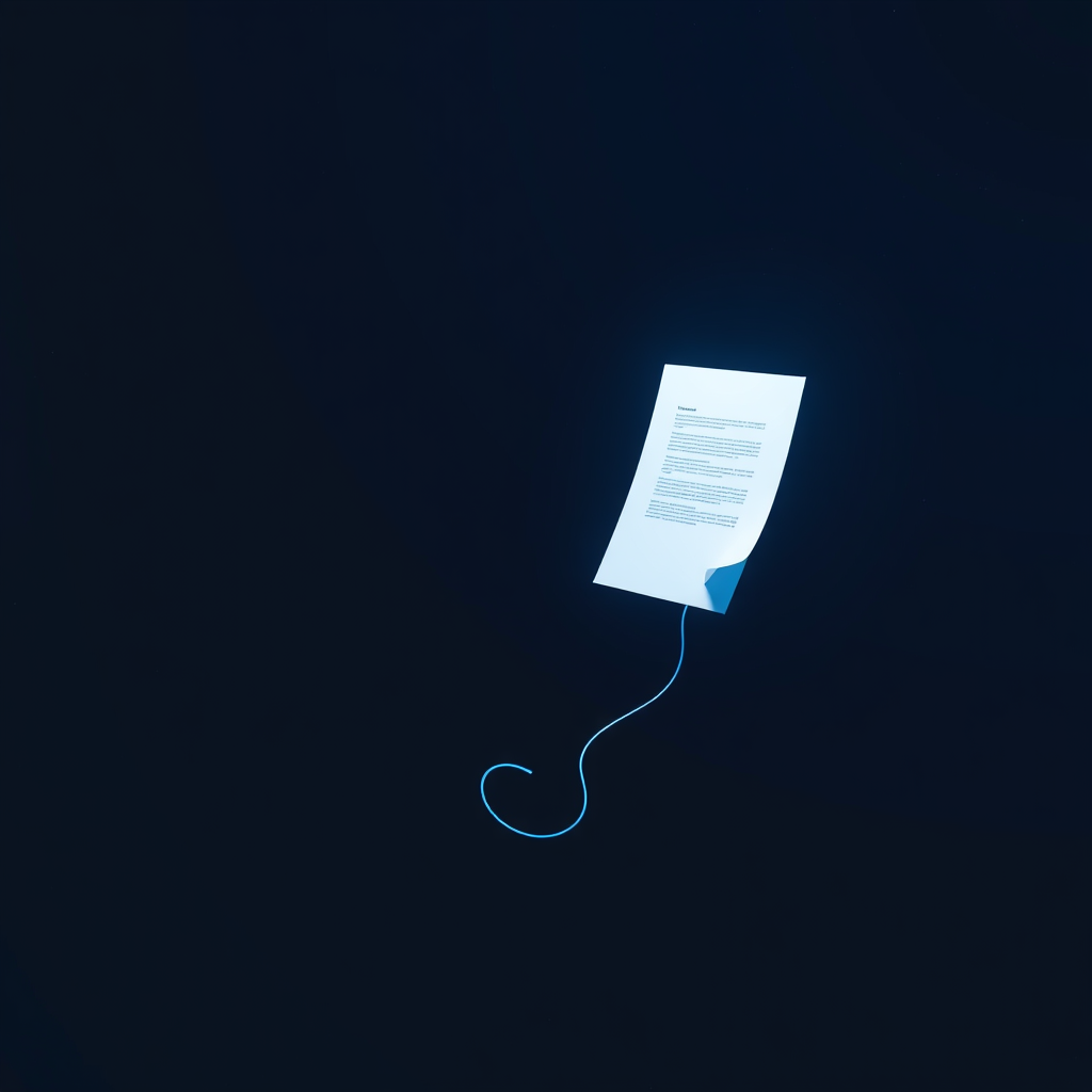 Single document floating in space with a worm shadow beneath