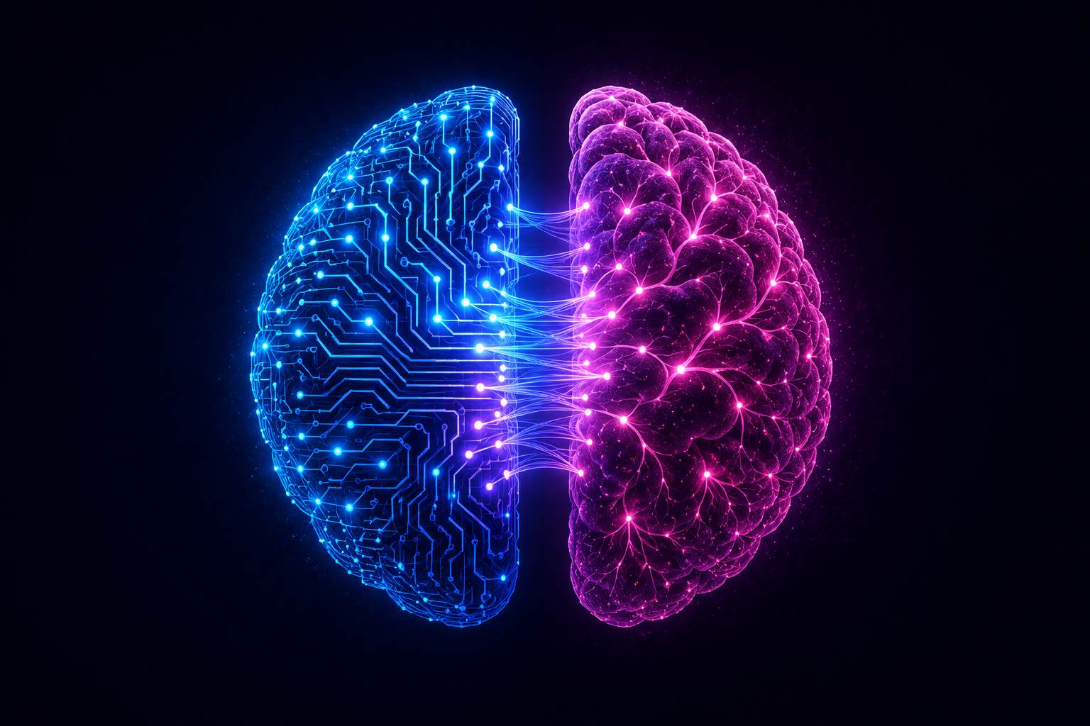 Split human brain half organic half circuit AI reasoning